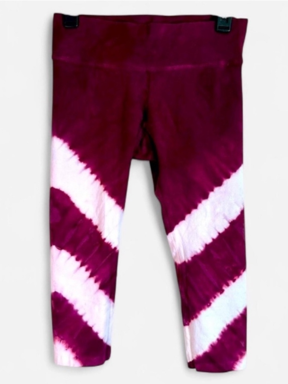 Pink Lotus Tie Dye Cropped Leggings - Size M - Burgundy White - Yoga
